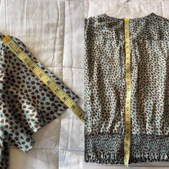 Laura Petites Teal Animal Print Metallic Short Sleeve Blouse 8 - Picture 12 of 15